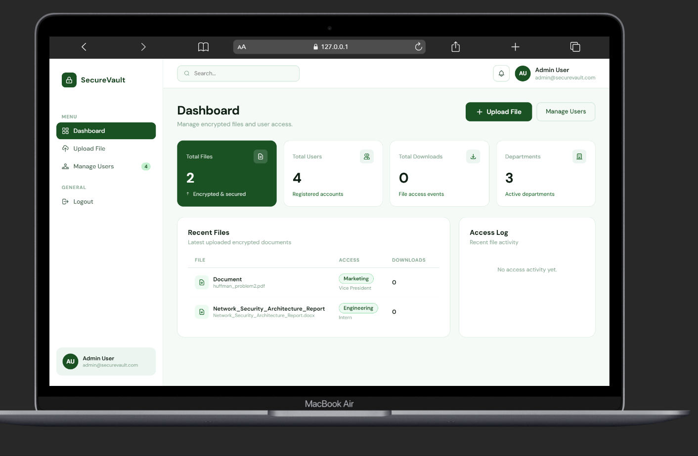 SecureVault encrypted file portal project